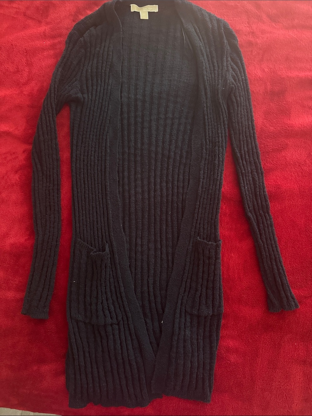 Michael Kors Black Ribbed Open-Front Long Cardigan
